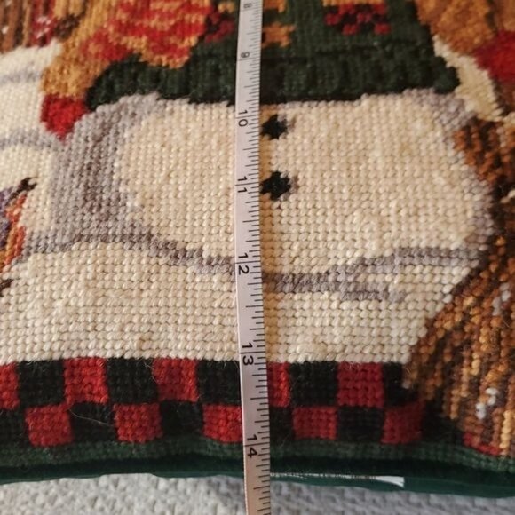 Holiday Cross Stitch Snowman with Birds Zippered ~14"x14"x3" Pillow - Picture 7 of 8